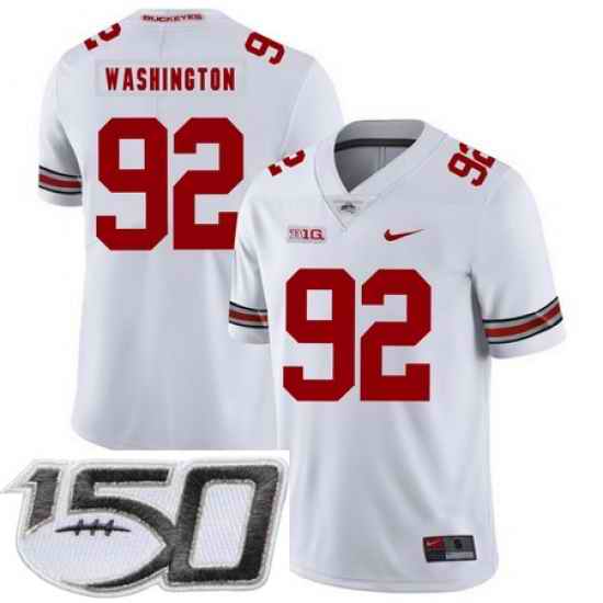 Ohio State Buckeyes 92 Adolphus Washington White Nike College Football Stitched 150th Anniversary Patch Jersey